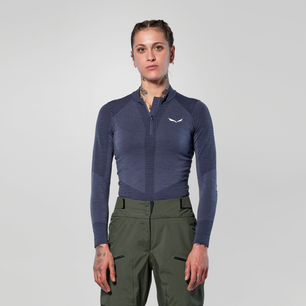 SALEWA ZEBRU MED WARM AMR W 1/2Z TEE. - TEKNINEN MERINOALUSPAITA
